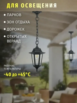 Светильник уличный Navigator 80 483, 6 граней, цоколь E27, IP44, подвесной, черный