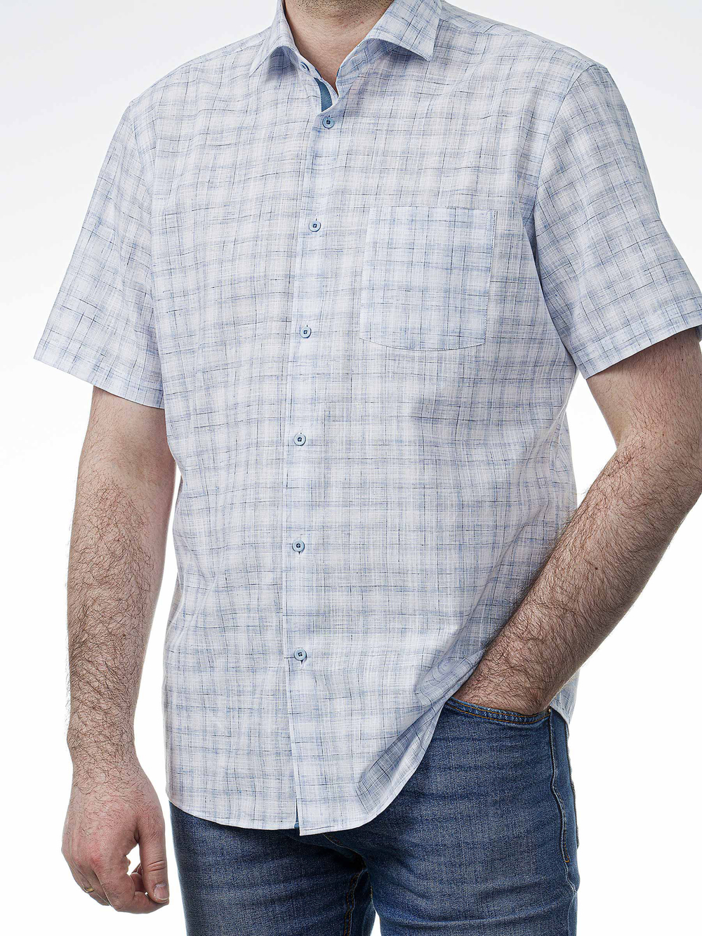 Сорочка мужская VESTER короткий рукав, клетка, хлопок, пэ, лён 75915 49