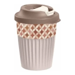 СТАКАН ДЛЯ ГОРЯЧИХ НАПИТКОВ С КЛАПАНОМ И ДЕКОРОМ "Геометрия" 350МЛ (Светло-бежевый)