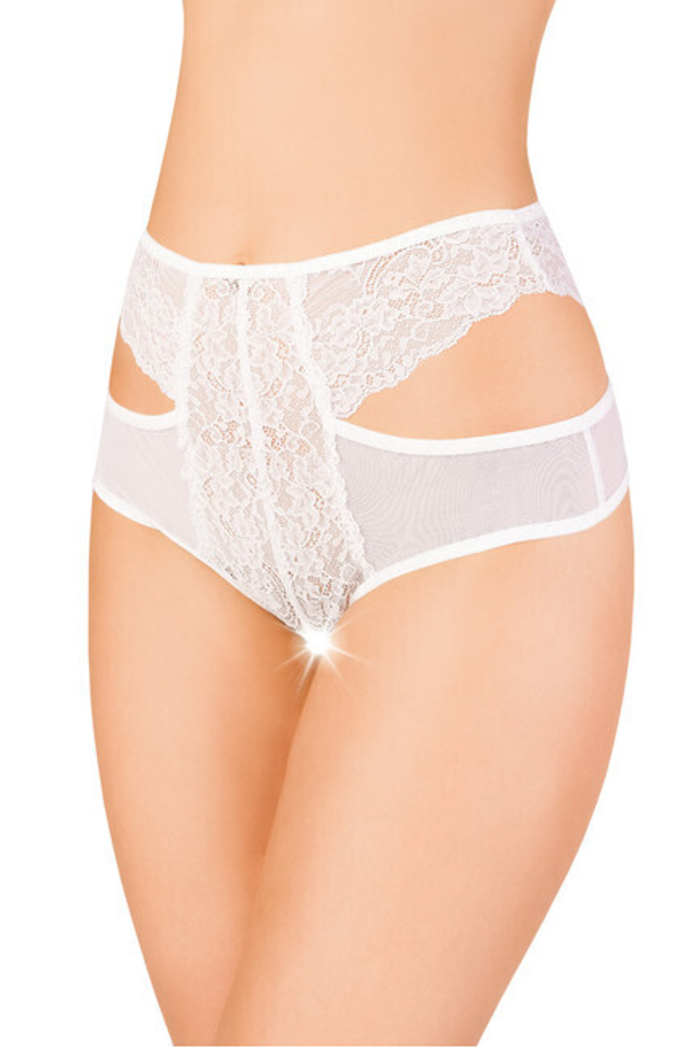 Высокие эротические трусики с ажурными вырезами (42-44) (Цвет: белый)