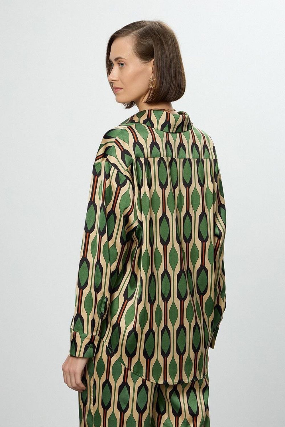 Рубашка Хельсинки зеленый принт вискоза