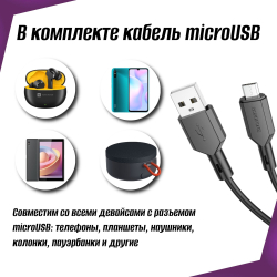 Сетевое зарядное устройство  1USB Borofone BA68A, Glacier, с кабелем микро USB, 5V/2.1A черное