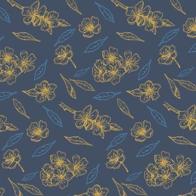 Золотистые цветы вишни на темно синем