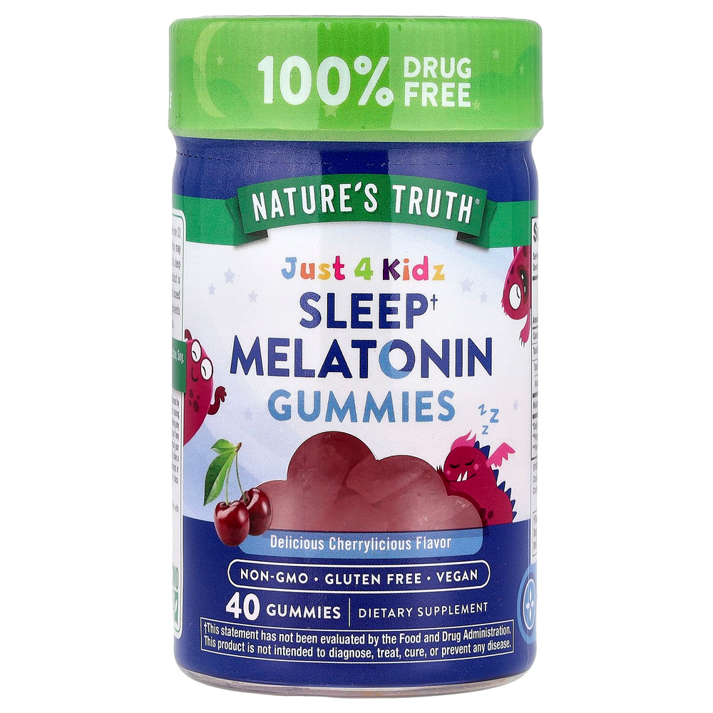 Nature's Truth, Just 4 Kidz, жевательные мармеладки с мелатонином для сна, вкусная вишня, 40 жевательных таблеток (1 г в каждой жевательной таблетке)