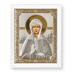Матрона, икона прямоугольная с рамкой, белое дерево 150х190