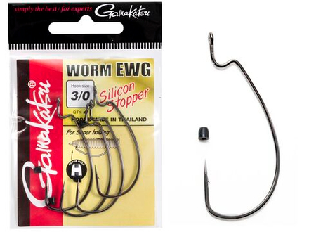 Крючки офсетные Gamakatsu WORM EWG HOOKS SIL STOPPER BLACK №3/0, 4шт.