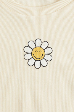 H&M Лонгслив из джерси с принтом, светло-желтый