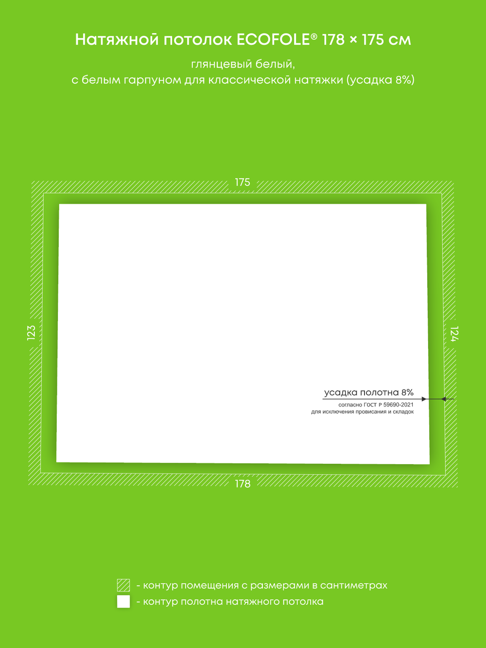 Глянцевый натяжной потолок 2.2 м2