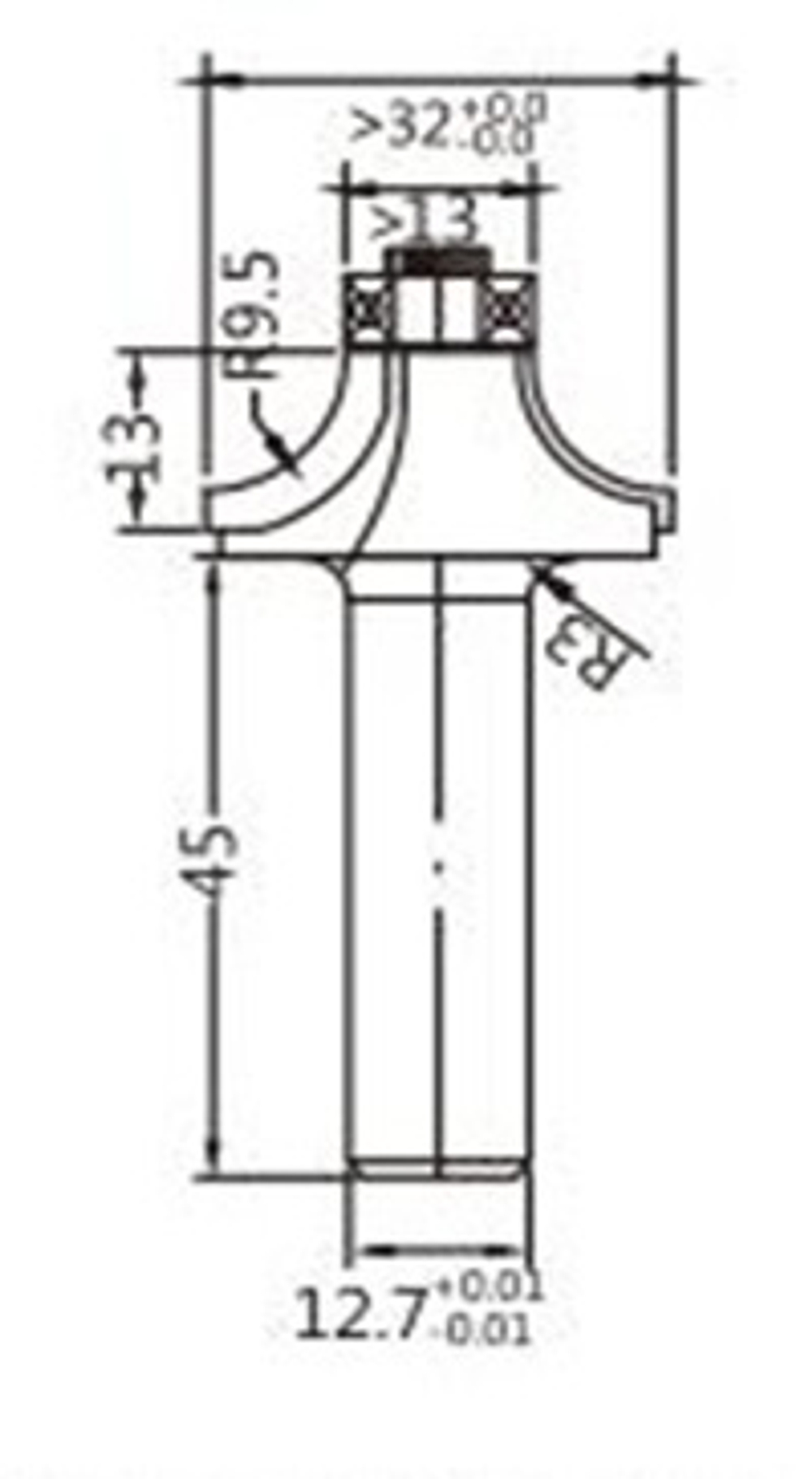 Фреза алмазная "Полуштап" нижний подшипник D.32x13x58 S.12 Z=2