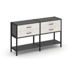 Shelf System Двухсекционный стеллаж двухярусный с ящиками SN.STM-222 Антрацит/Дуб Наварра/Металл Чер