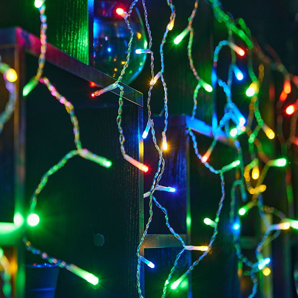 ULD-B2007-100-TTK MULTI IP44 Бахрома светодиодная с эффектом мерцания. 2м. Соединяемая. 100 светодиодов. Разноцветный свет. Провод прозрачный. ТМ Uniel