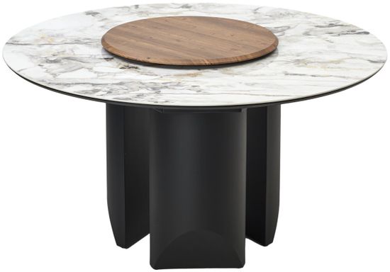 Стол КОЛИЗЕЙ D140 ARCTIC OCEAN, Белый мрамор, керамика / Черный каркас