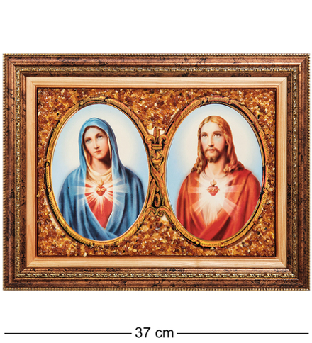 AMB-01/11 Икона «Иисус и Мария» (с янтарной крошкой) L-37см