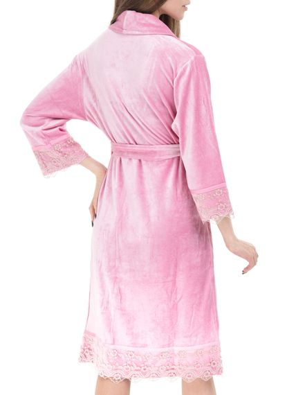 Халат женский велюровый с кружевом 0383/1  NUSA