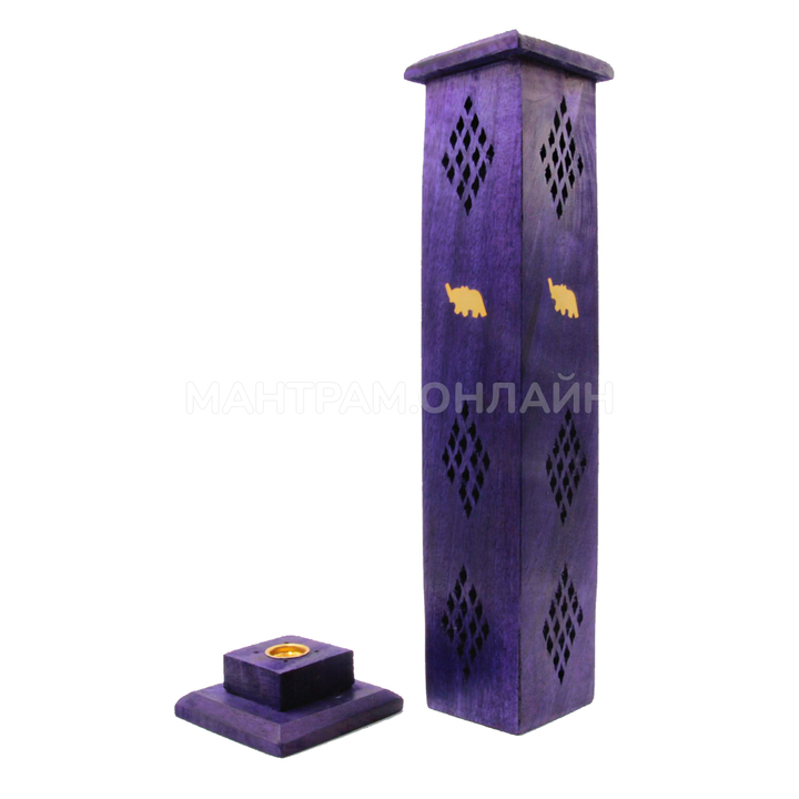 Подставка под благовония Башня Слон, манговое деревo, резное, цвет фиолетовый, 31x7,5 см
