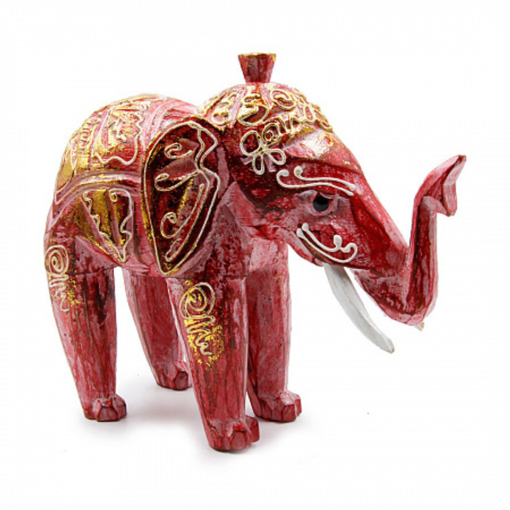 Статуэтка Слон на 4 ногах, дерево Албезия, роспись, цвет розовый с золотом, 20 см 234632