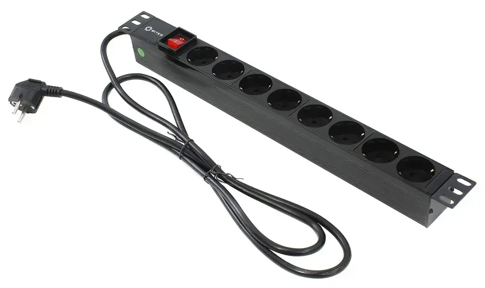 Блок розеток 19", 1U, 8 розеток, кабель 2 метра, огнеупорный пластик, 5bites PDU819P-01