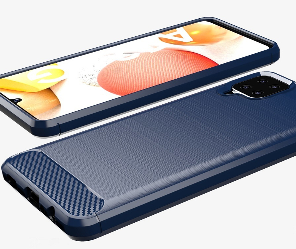 Чехол в стиле карбон темно-синего цвета на Samsung Galaxy A12, серия Carbon от Caseport