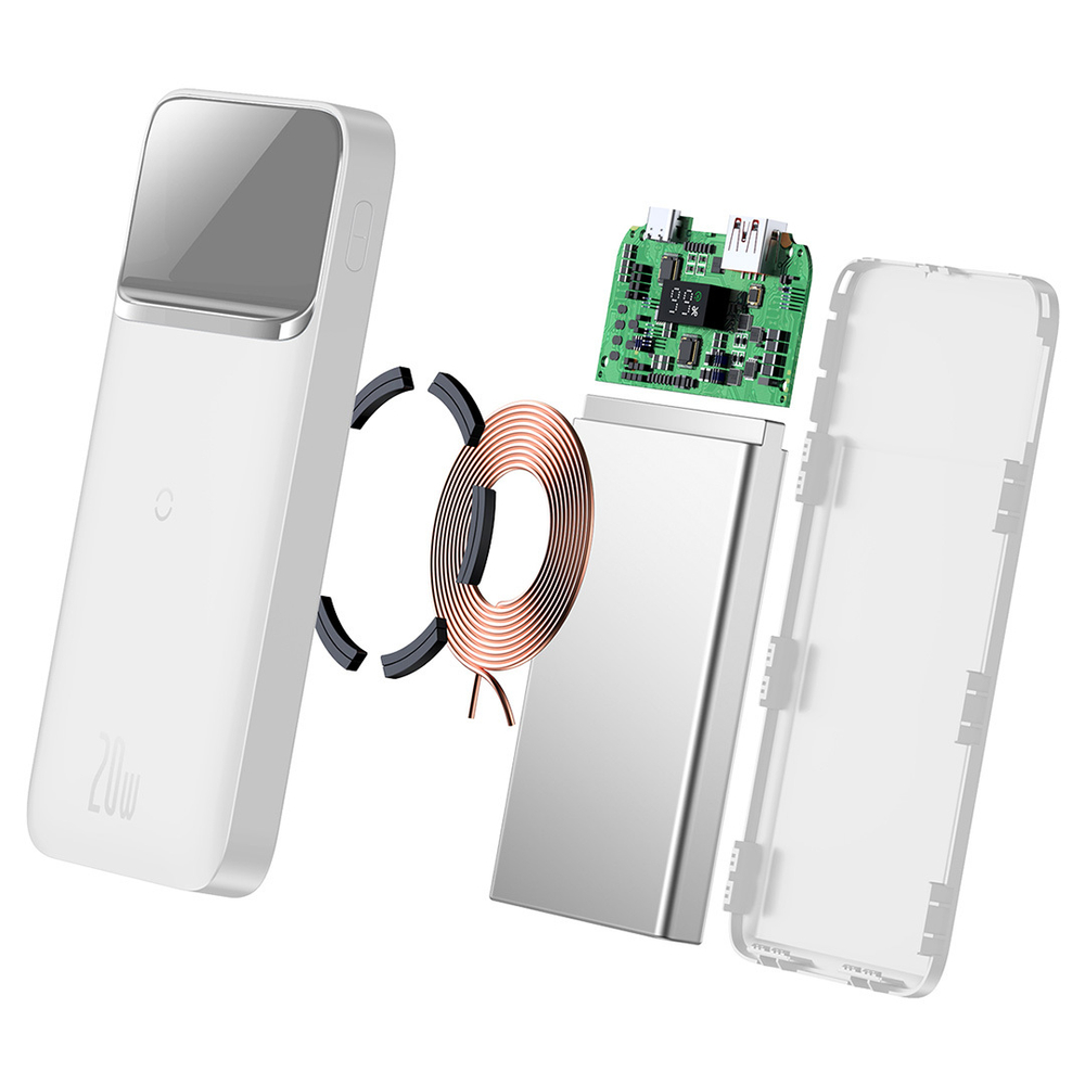 Внешний аккумулятор + Беспроводная зарядка Baseus Magnetic Wireless Quick Charging Power Bank 10000mAh 20W (MagSafe) - White