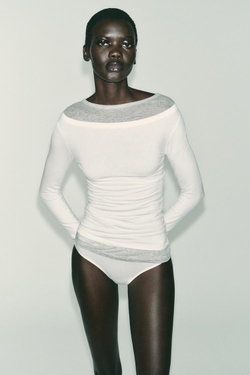 ZARA ФУТБОЛКА С ВЫРЕЗОМ «ЛОДОЧКА», БЕЛЫЙ