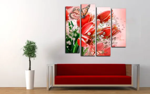 Модульная картина "Красные тюльпаны"