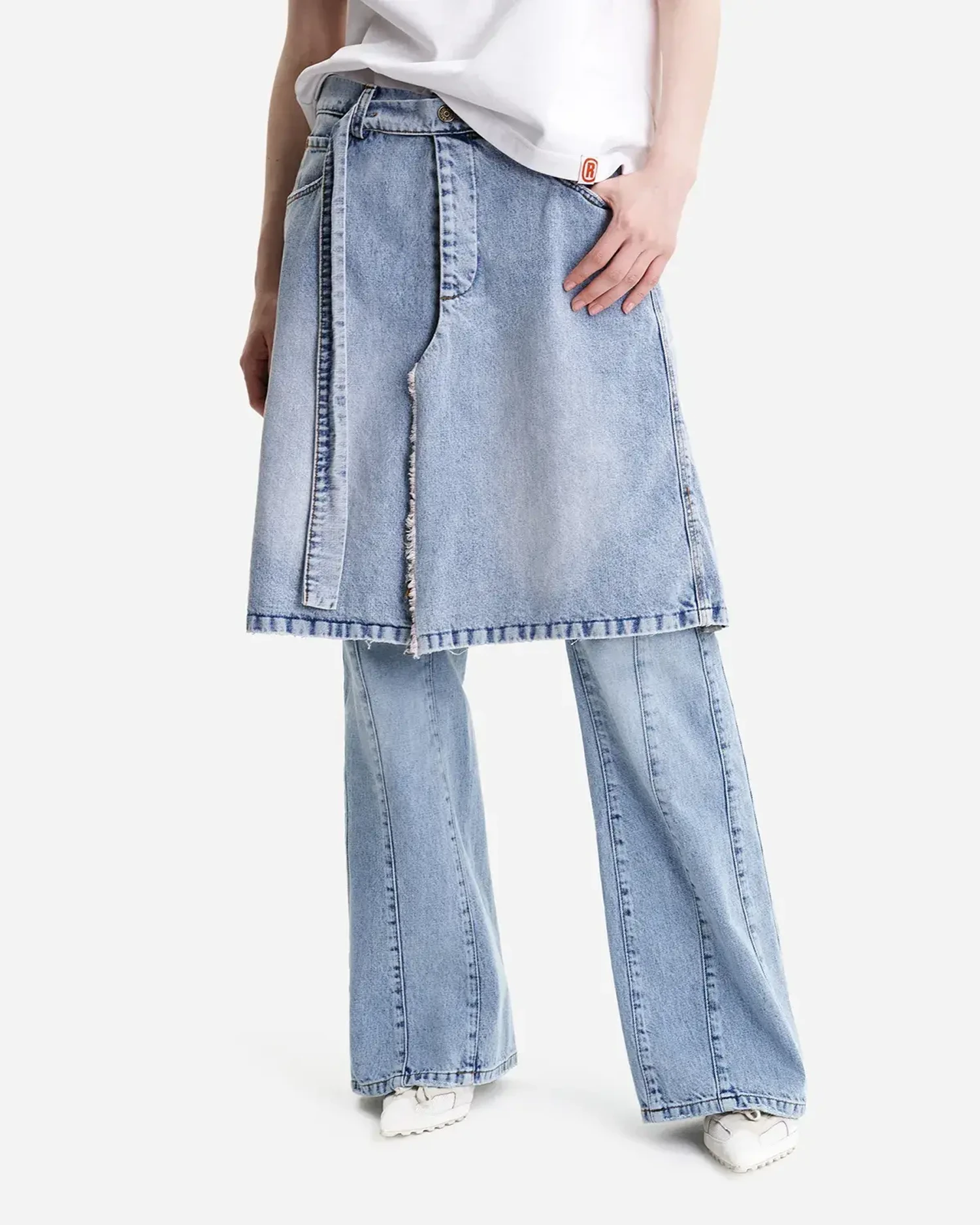 Джинсовая юбка-саронг с клетчатой подкладкой