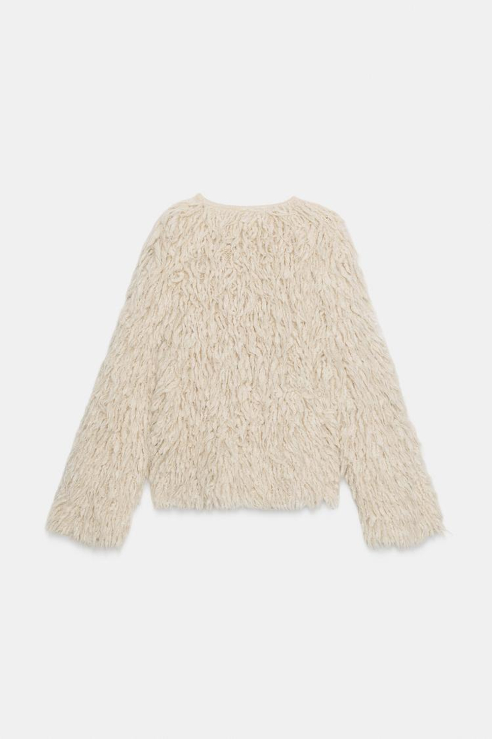 ZARА КАРДИГАН С БАХРОМОЙ И ЭФФЕКТОМ ВОРСА, ЭКРЮ