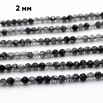 Бусины Кварц с шерлом граненый, размер около 2 мм, цена за нить 38 см