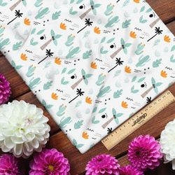 Ткань лен пальмы и кактусы