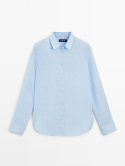 Massimo Dutti Льняная рубашка свободного кроя, небесно-голубой