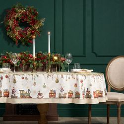 СКАТЕРТЬ ОВАЛЬНАЯ "ЩЕЛКУНЧИК" ,160Х220СМ БЕЖЕВЫЙ ,100% ХЛОПОК ,ТВИЛ