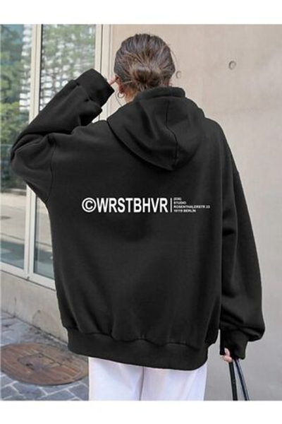 Универсальные бренды Унисекс Негабаритная черная толстовка с капюшоном с принтом Wrst