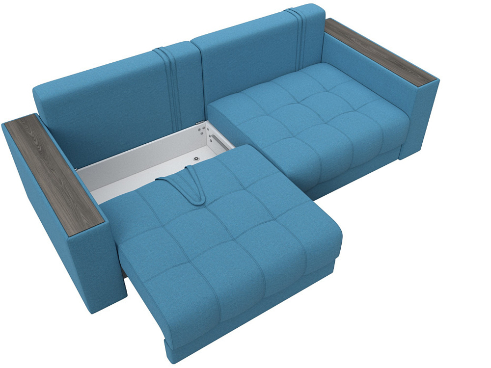 Диван прямой с декором Лига-049 НПБ, Амур 10 РОГОЖКА голубой