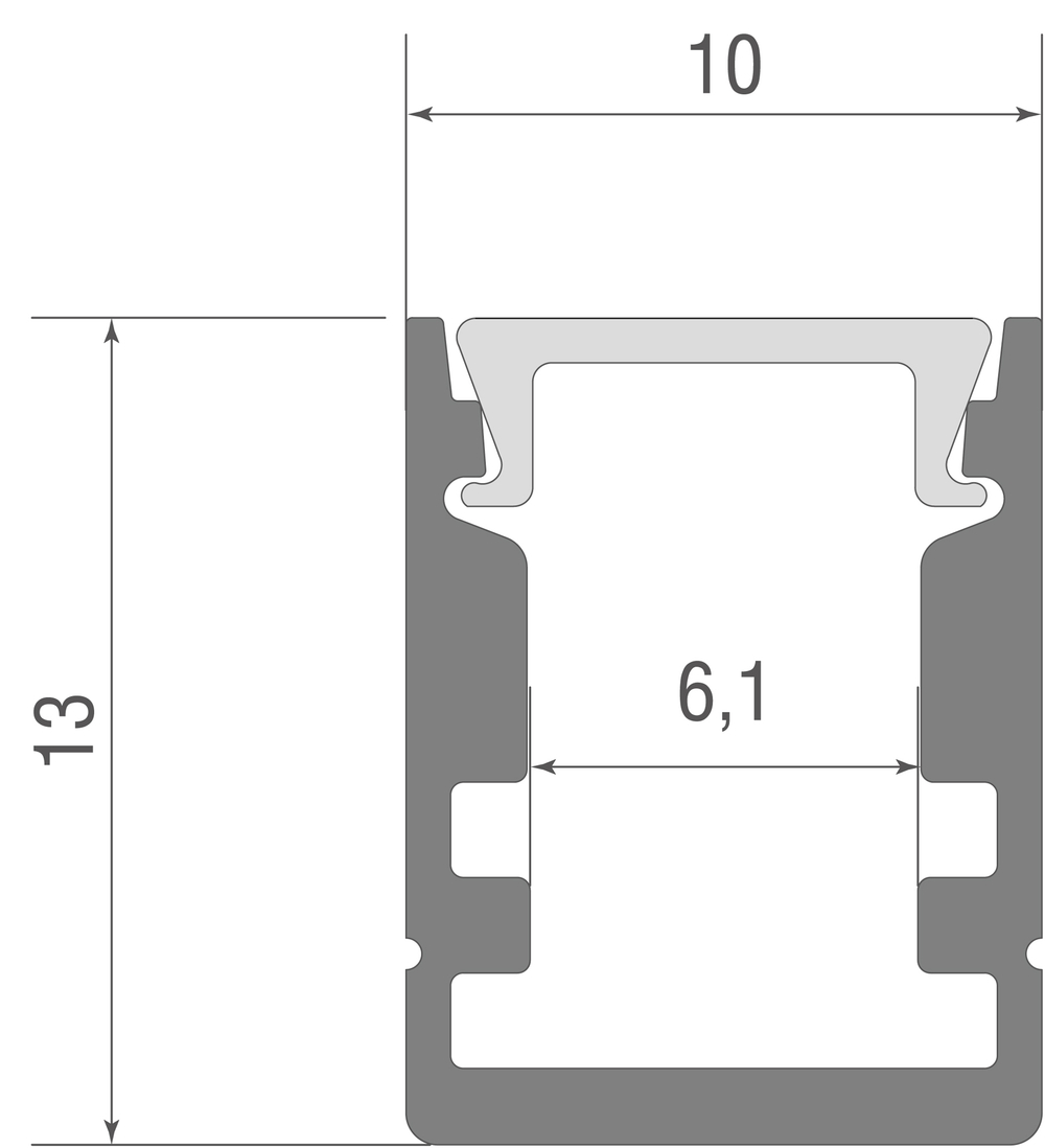 Накладной алюминиевый профиль, 10х13х2000мм. В комплекте матовый экран, 4 торцевые заглушки, 4 крепежа, белый RAL9003