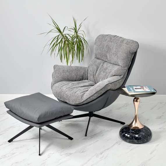 Кресло Hugo тёмно-серая экокожа, шенилл