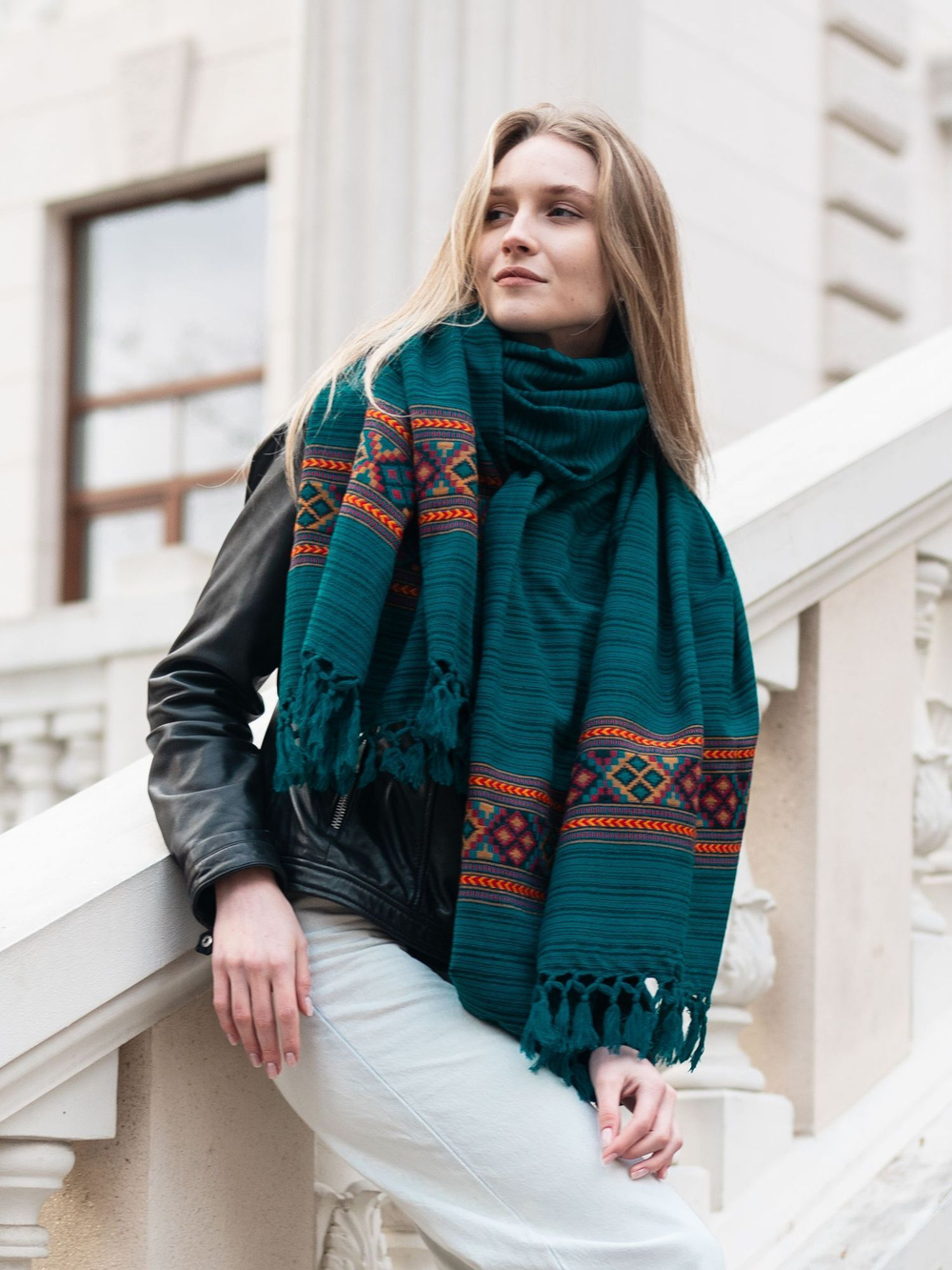 Шаль Куллу (бирюза/полоска)