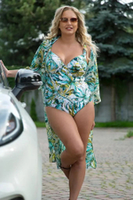 Слитный купальник с эффектным тропическим узором (Размер: 90G) (Цвет: разноцветный)