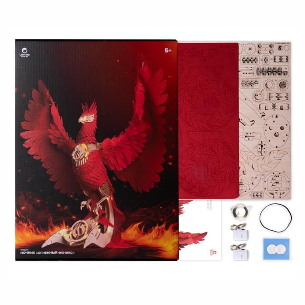 Деревянный конструктор Огненный Феникс со светящимися глазами (Lemmo)