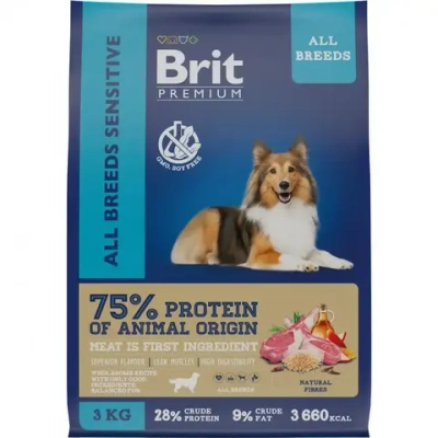 Brit premium dog sensitive сухой корм для взрослых собак всех пород с чувствительным пищеварением с ягненком и индейкой - 3 кг