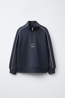 ZARA ТОЛСТОВКА С НАДПИСЬЮ И КОНТРАСТНОЙ ОТДЕЛКОЙ, АНТРАЦИТОВО-СЕРЫЙ