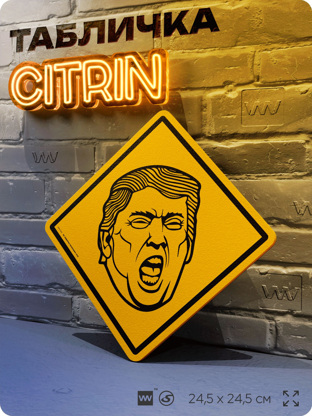 Табличка мем "Дональд Трамп" шуточная прикольная табличка на дверь и стену, для офиса и дома, декоративный знак, 24,5х24,5 см, пластиковая, Айдентика Технолоджи