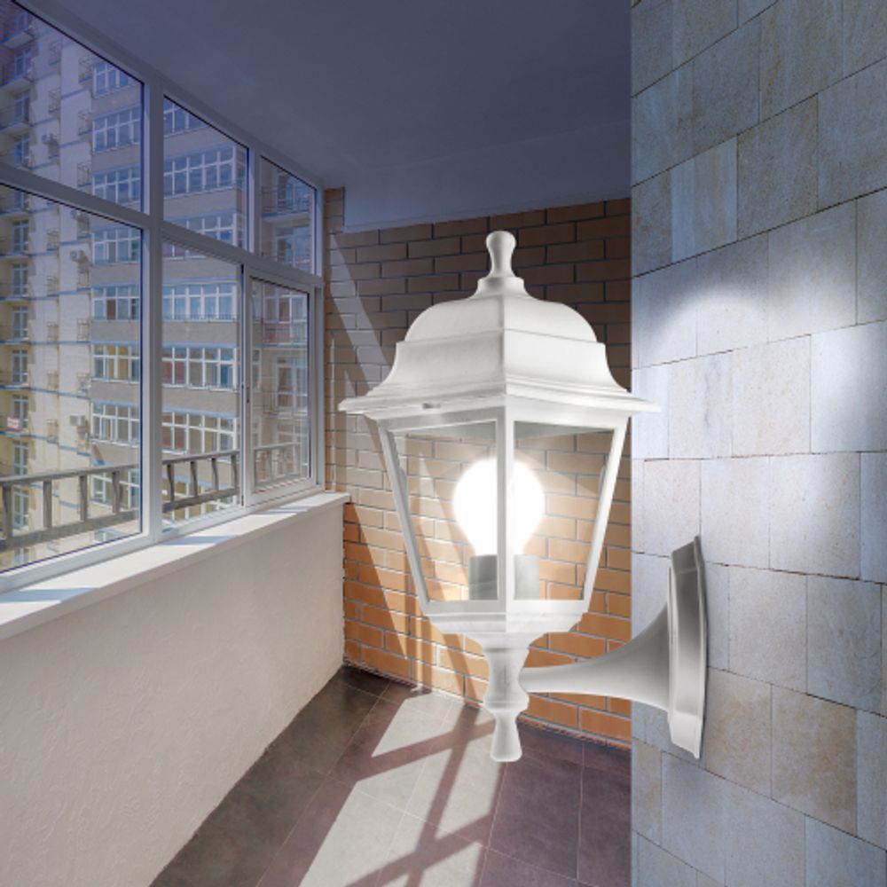 Садово-парковый светильник ЭРА НБУ 04-60-001 белый 4 гранный настенный IP44 Е27 max60Вт