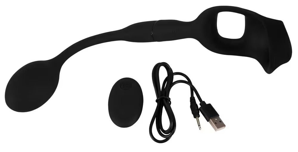 Черное виброкольцо с анальной пробкой Cock Ring with RC Butt Plug (Цвет: черный)