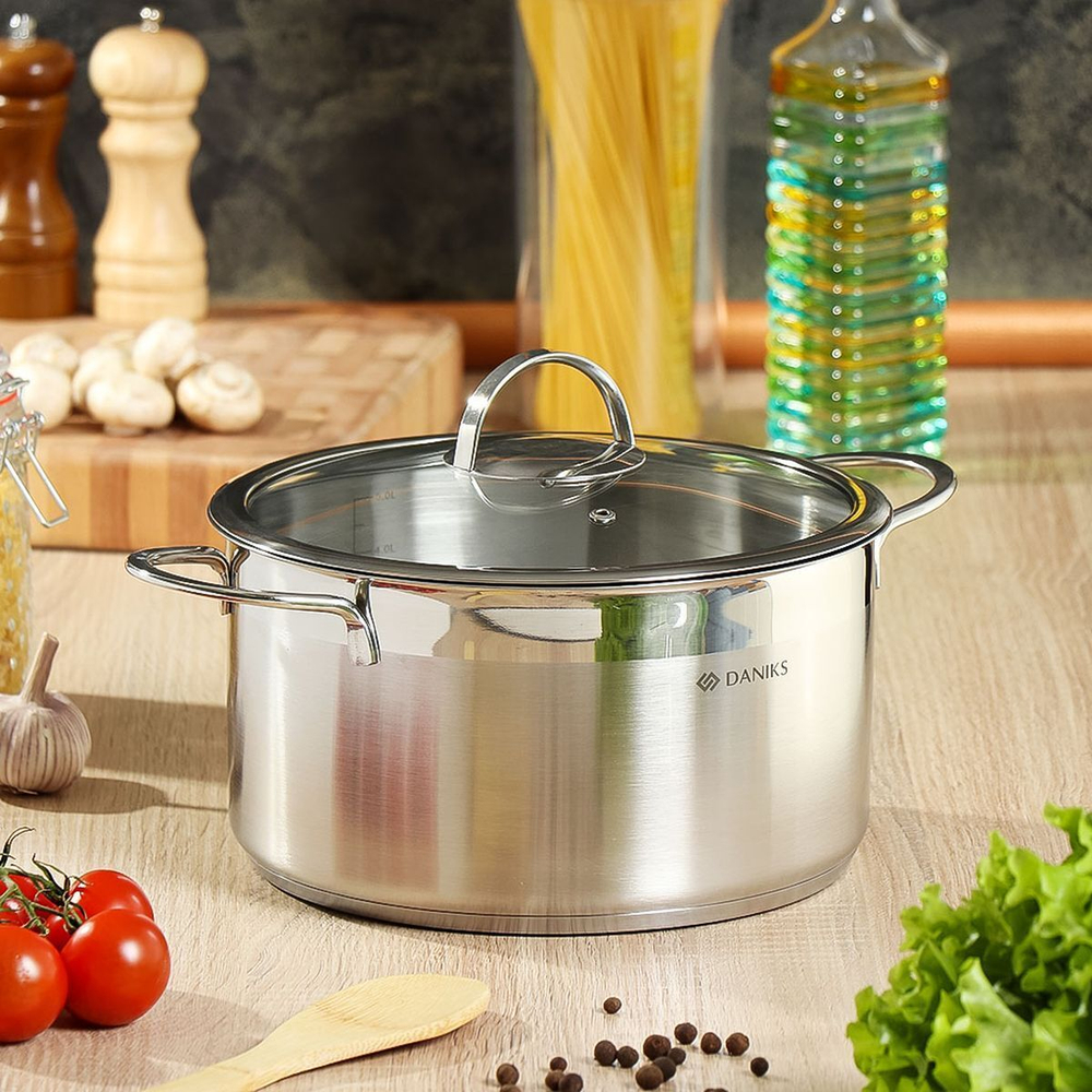 Кастрюля нерж, 5.8 л, с крыш, Daniks, Бонн, GS-01319-24CA, индукц