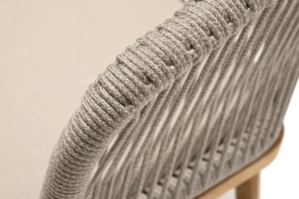 "Марсель" стул плетеный из роупа, основание дуб, роуп серый меланж круглый, ткань бежевая 052