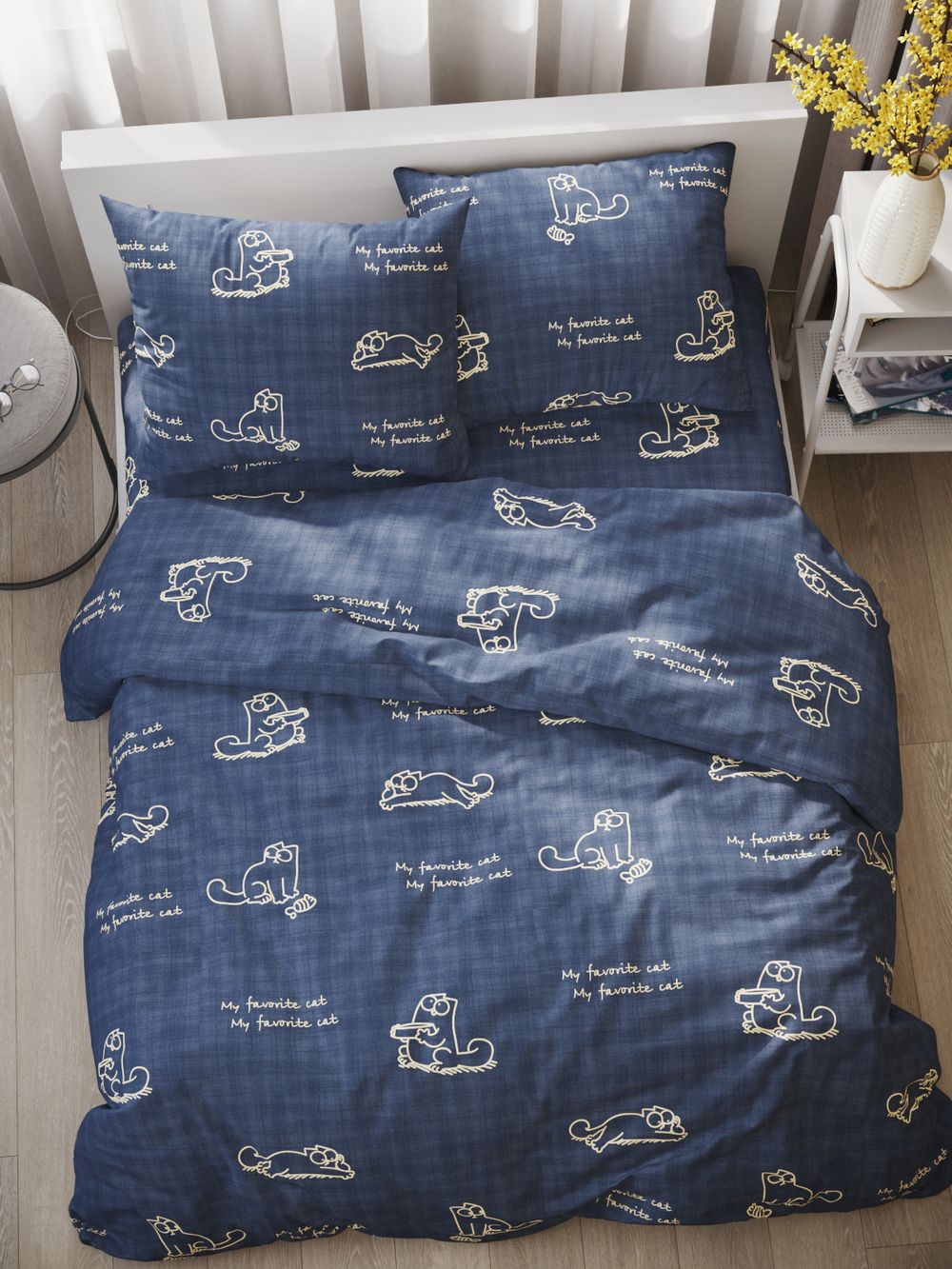 Наволочка комплект 2шт поплин Сказка "Котики Грей" 40х40 см на молнии