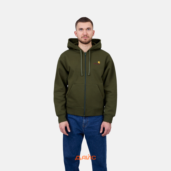 Толстовка мужская Carhartt WIP Hooded American Script Jacket артикул:I033063_tarragon - купить в магазине Дайс