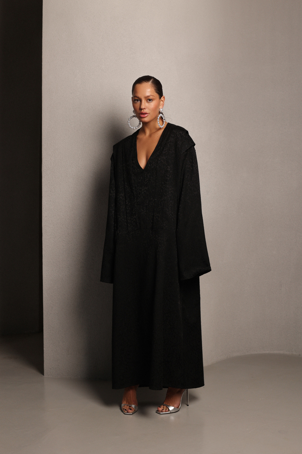 Платье макси из жаккарда