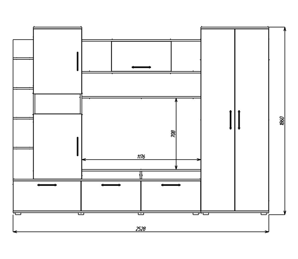 Гостиная Дакота Дуб Молочный 8622 / Венге 0854 253*52*184 см, Дуб Молочный, Венге   Фиеста