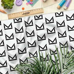 Ткань сатин стильный чёрный узор на бежевом фоне